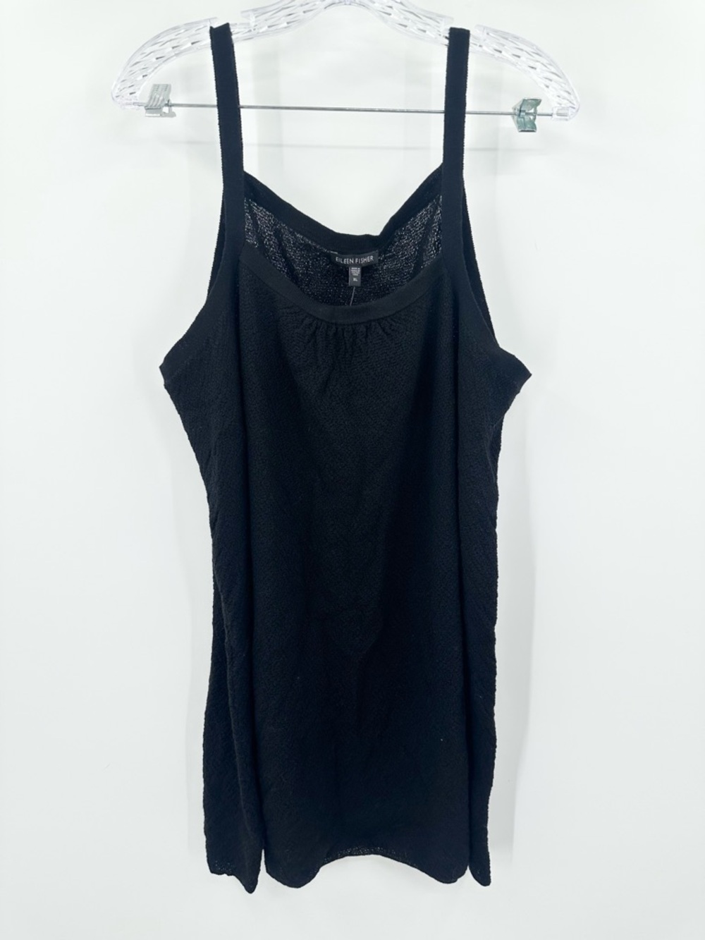 Eileen Fisher NWT Women's Black Long Wool Crepe Cami w/ Shirring Size XL